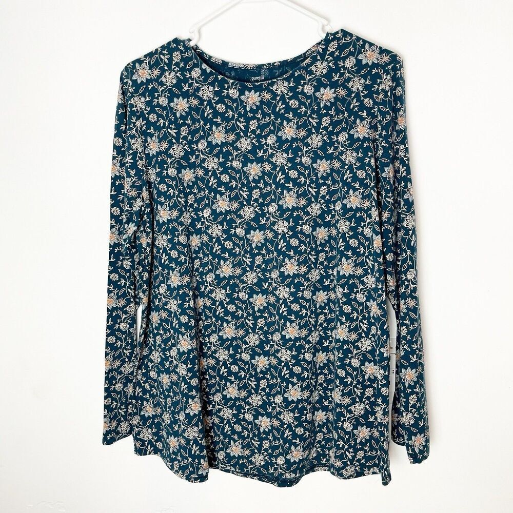 Pure Jill  Floral Print Pima Cotton‎ Shirttail Tee Long Sleeve Size L 202​